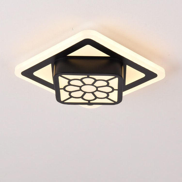 Modern Luxury Floral Square Geometry LED Flush Mount Ceiling Light