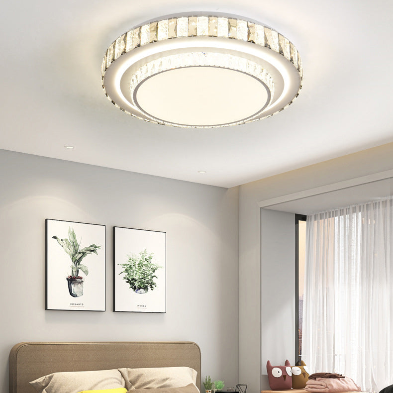 Luz de techo LED de montaje empotrado redonda minimalista moderna de acrílico y cristal de hierro para dormitorio 