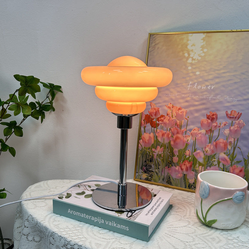 Modern Art Deco Metal Glass Ripple Gyro 1-Light Table Lamp For Bedside