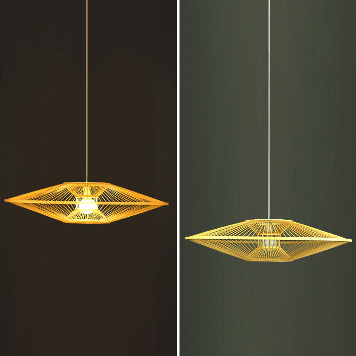 Traditional Vintage Woven Tatami Round Rattan Bamboo 1-Light Pendant Light For Living Room