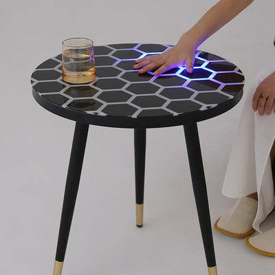 Table basse ronde moderne minimaliste en verre avec capteur en acier au carbone pour salon 