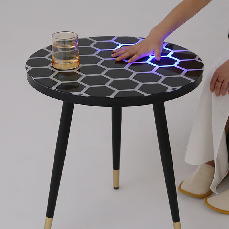 Table basse ronde moderne minimaliste en verre avec capteur en acier au carbone pour salon 