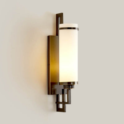 Modern Chinese Marble Column Copper 1-Light Wall Sconce Lamp