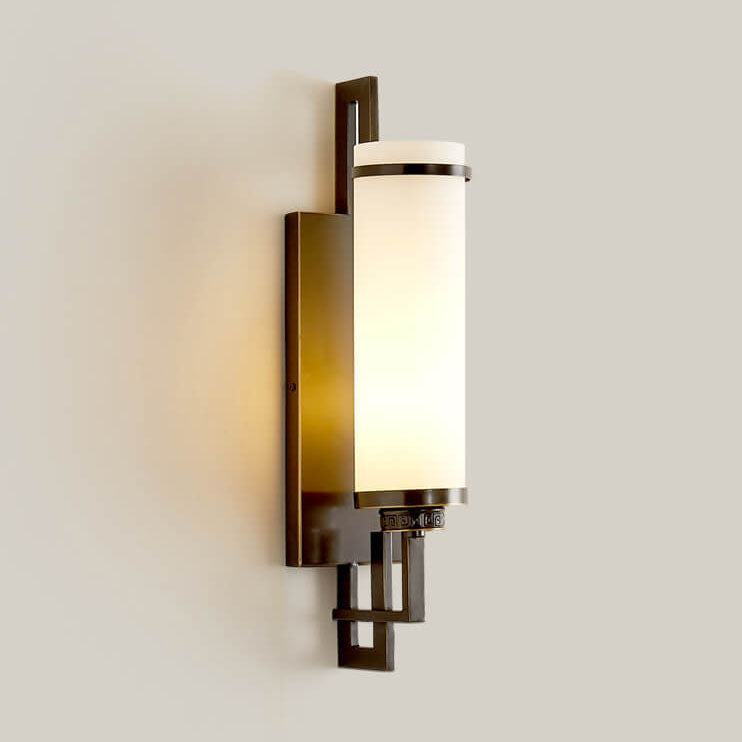 Modern Chinese Marble Column Copper 1-Light Wall Sconce Lamp
