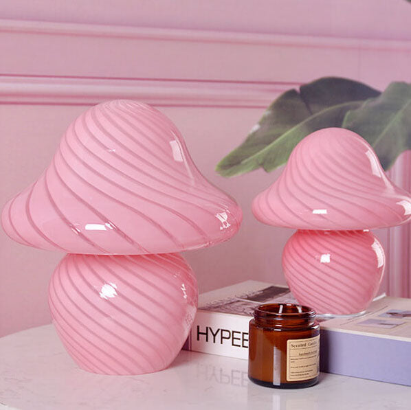 Lampe de Table à 1 Lumière en Verre Rayé Champignon Décoratif Moderne 