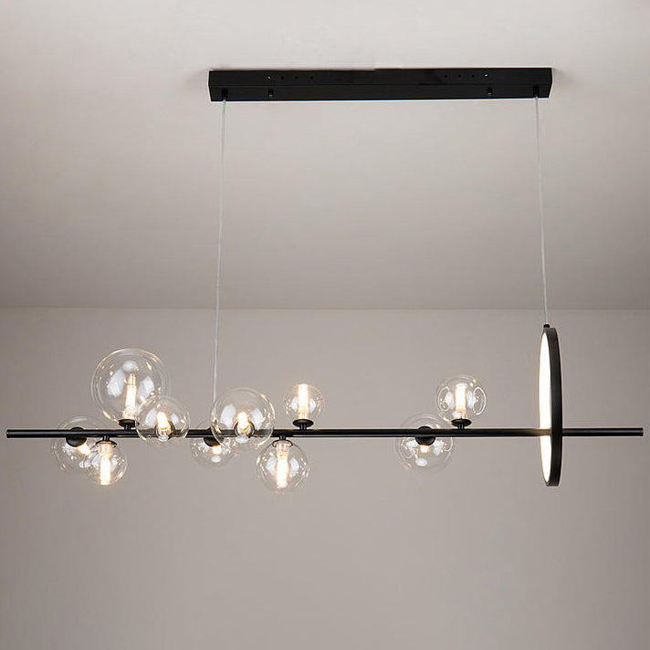 Lustre contemporain scandinave en fer et verre rond sphérique 7/10 lumières pour salle à manger 