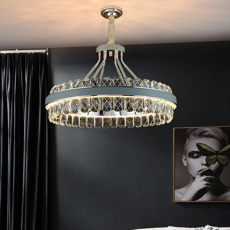 Modern Luxury Crystal Round Iron Crystal LED Chandelier For Bedroom