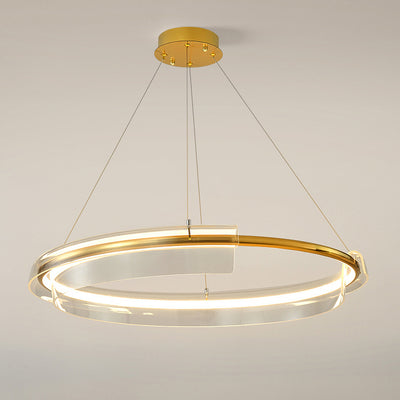 Zeitgenössischer nordischer Kreis-Rundrohr-Aluminium-Acryl-LED-Kronleuchter für Wohnzimmer 