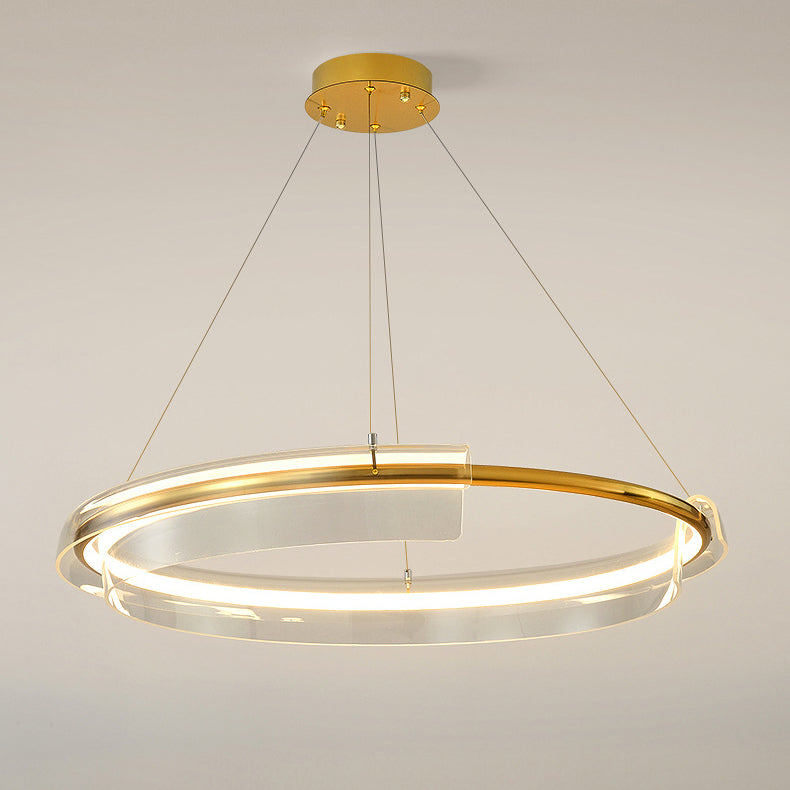 Zeitgenössischer nordischer Kreis-Rundrohr-Aluminium-Acryl-LED-Kronleuchter für Wohnzimmer 
