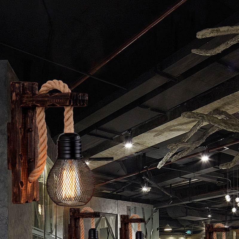 Traditionelle Vintage Holzbalken Eisenkäfig 1-Licht Wandleuchte Lampe für Wohnzimmer 