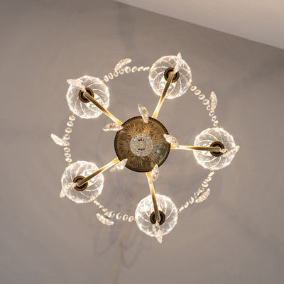 Traditioneller französischer runder Zweig-Kristallkandelaber aus Messingglas mit 5/6/8 Lichtern für Wohnzimmer 