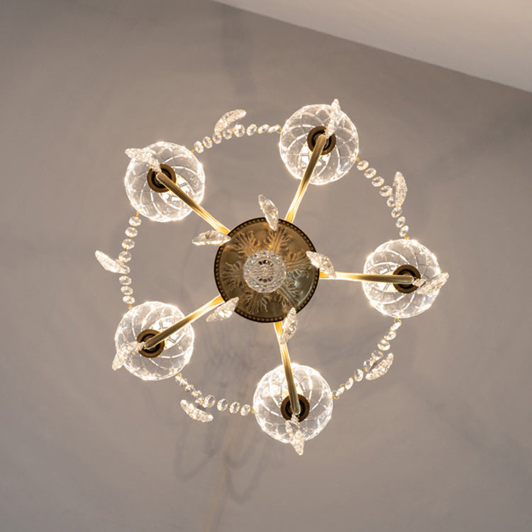 Traditioneller französischer runder Zweig-Kristallkandelaber aus Messingglas mit 5/6/8 Lichtern für Wohnzimmer 