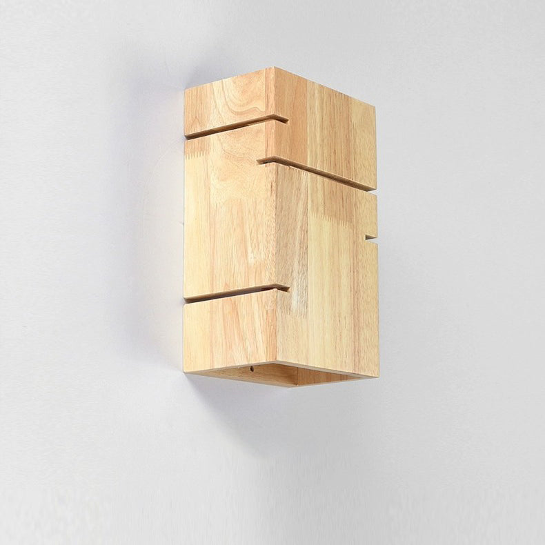 Applique murale contemporaine scandinave rectangulaire en bois de caoutchouc à 2 lumières pour chambre 