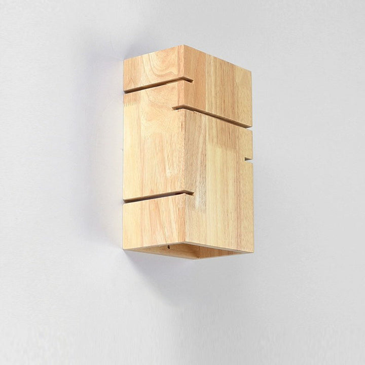 Applique murale contemporaine scandinave rectangulaire en bois de caoutchouc à 2 lumières pour chambre 