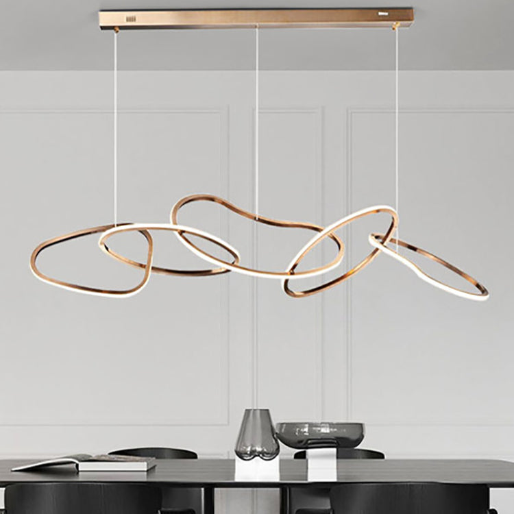 Contemporary Nordic Stainless Steel Round Toroidal LED Chandeliers For Dining Room