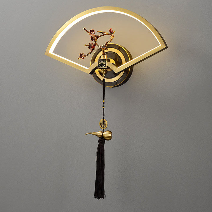 Lámpara de aplique de pared LED de acrílico de magnesio y cobre acanalado chino tradicional para dormitorio 