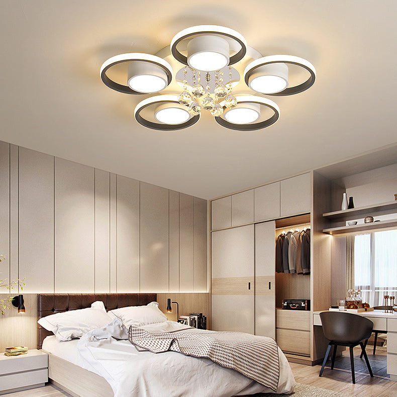 Luminaire de plafond LED moderne en fer avec abat-jour en acrylique en forme de cercle et cristal pour salon 