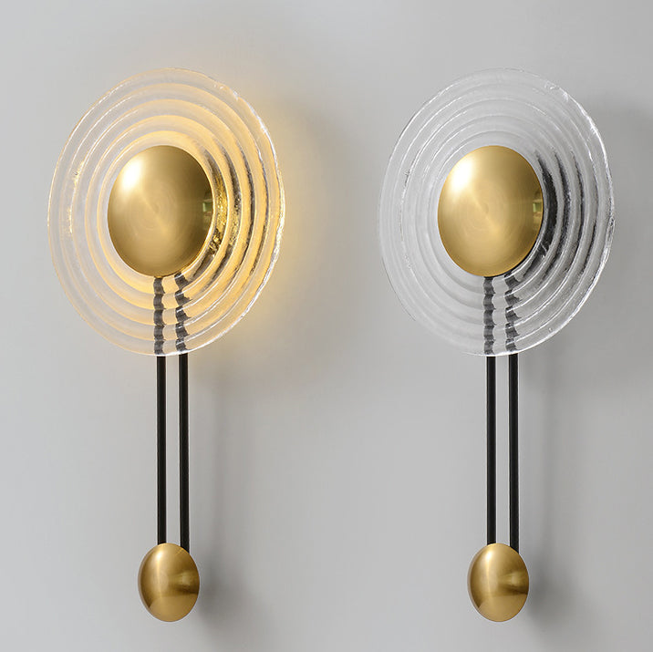 Zeitgenössische nordische runde Wasserkräuselungsglas-Eisen-LED-Wandleuchterlampe für Wohnzimmer