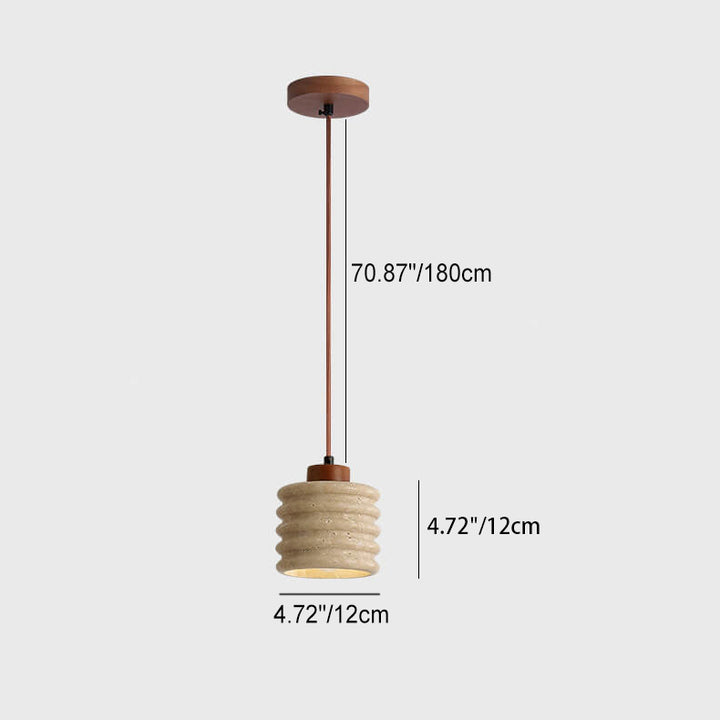 Japanisches Wabi-Sabi Gelbes Travertin Zylinder Lampenschirm Holz 1-Licht Pendelleuchte 