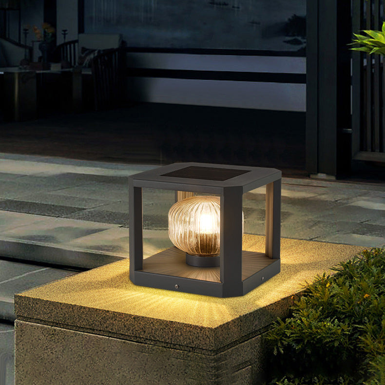 Modern Simplicity Solar étanche en acier inoxydable aluminium verre cube boule 1-lumière éclairage paysager lumière extérieure pour patio extérieur 