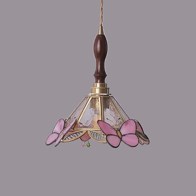 Lustre Suspendu Conique à 1 Lumière en Verre Papillon Japonais Traditionnel pour Salon 