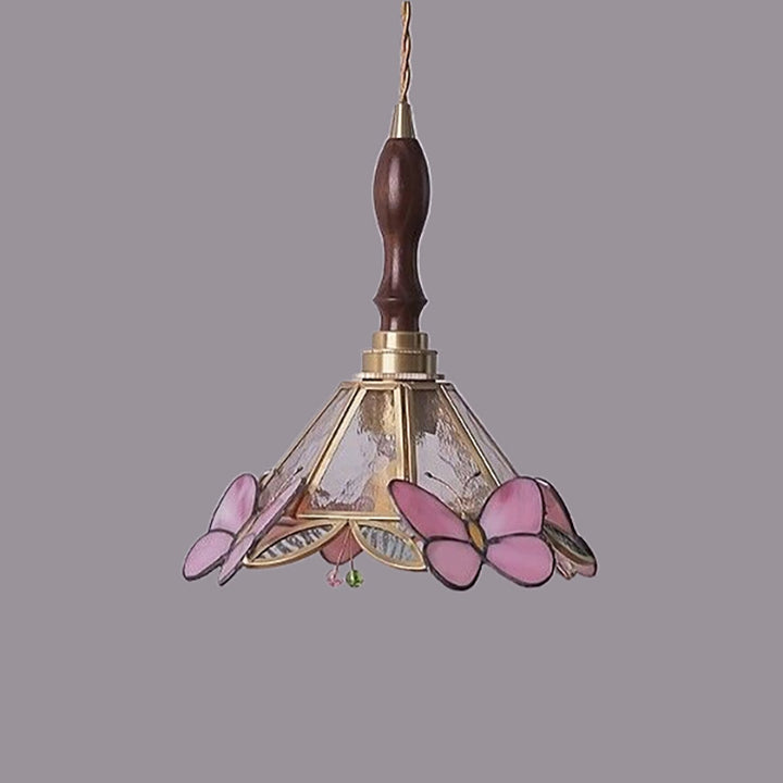 Lustre Suspendu Conique à 1 Lumière en Verre Papillon Japonais Traditionnel pour Salon 