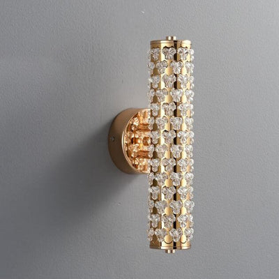 Light Luxury Crystal Beads Plated Cylindrical LED Wall Sconce Lamp