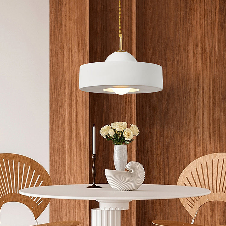 Moderne minimalistische Zylinder Harz Eisen 1-Licht Pendelleuchte für Wohnzimmer 