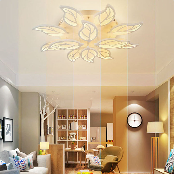 Modern Minimalist Leaf Hardware Acrylic LED Semi-Flush Mount Ceiling Light For Living Room