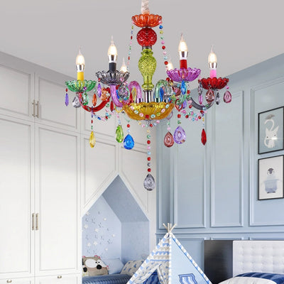 Lustre moderne de luxe en fer et verre avec cristaux à 6/8 lumières pour salle à manger 