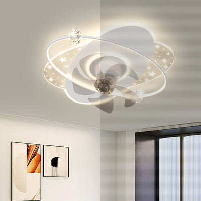 Contemporary Creative Iron Acrylic Round Square LED Semi-Flush Mount Ceiling Fan Light For Bedroom