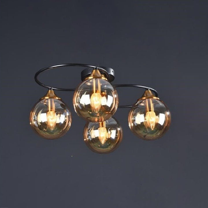 Moderne Mid-Century Eisenrahmen Magic Bean Glasschirm 4/6-Licht Halbbündige Deckenleuchte für Wohnzimmer 