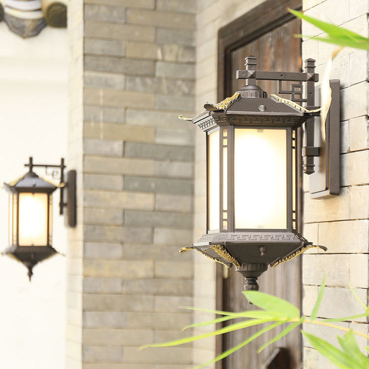 Traditional Chinese Aluminum Rectangular Tower 1-Light Outdoor Wall Sconce Lamp For Garden