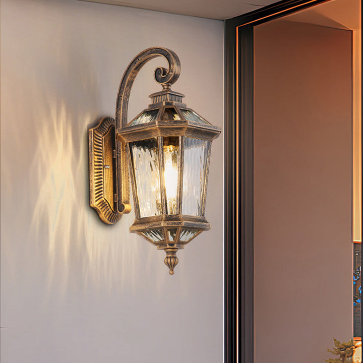 Lámpara Aplique de Pared de 1 Luz Cilindro Octogonal de Vidrio de Aluminio Impermeable Tradicional Europea Para Jardín 