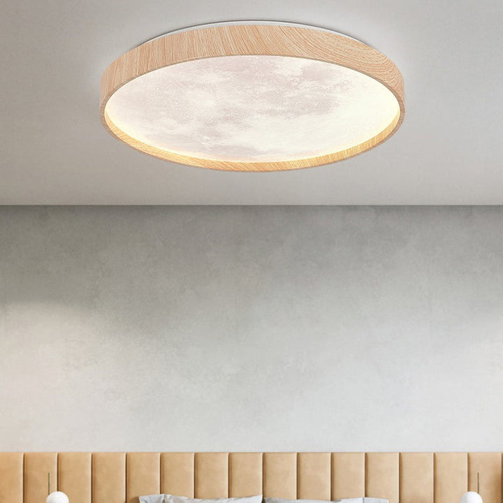Zeitgenössische skandinavische Eisen-Plastikrunde Mond-LED-Unterputz-Deckenleuchte für Wohnzimmer 