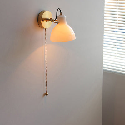 Applique murale en laiton avec verre rond à fil tiré japonais traditionnel 1 lumière pour chambre 