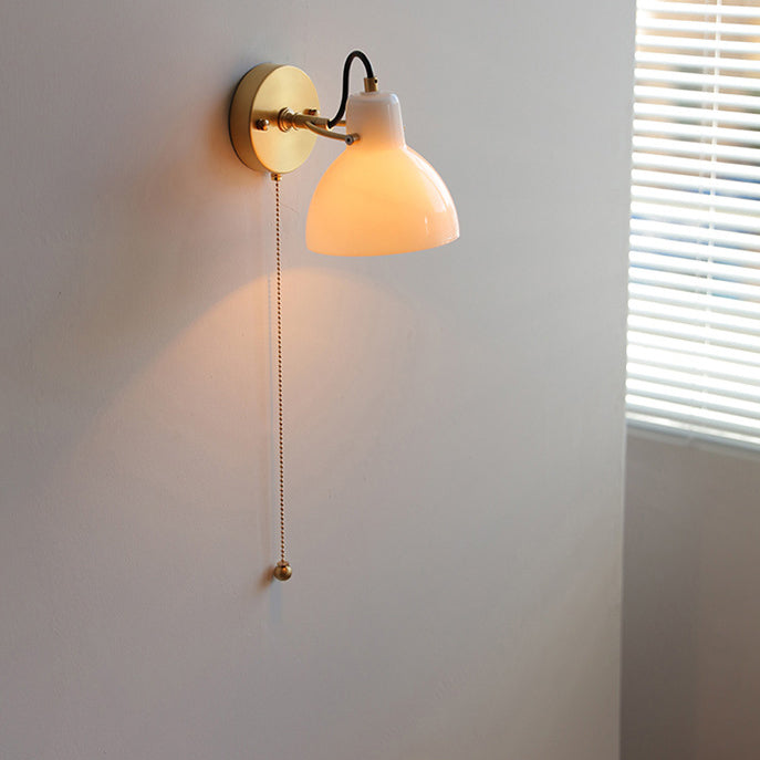 Applique murale en laiton avec verre rond à fil tiré japonais traditionnel 1 lumière pour chambre 