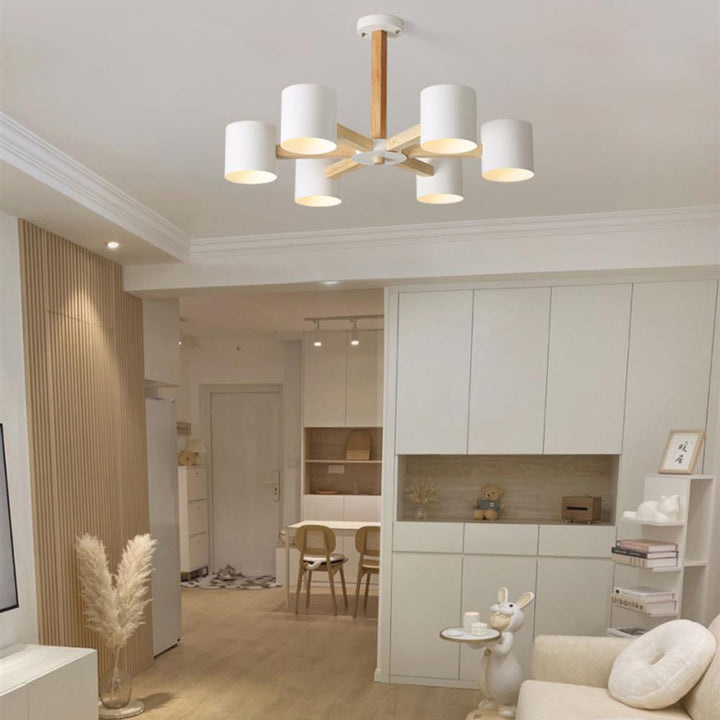 Zeitgenössische skandinavische Niederlassung Runde Holz Hardware 6/8 Licht Kronleuchter für Wohnzimmer 