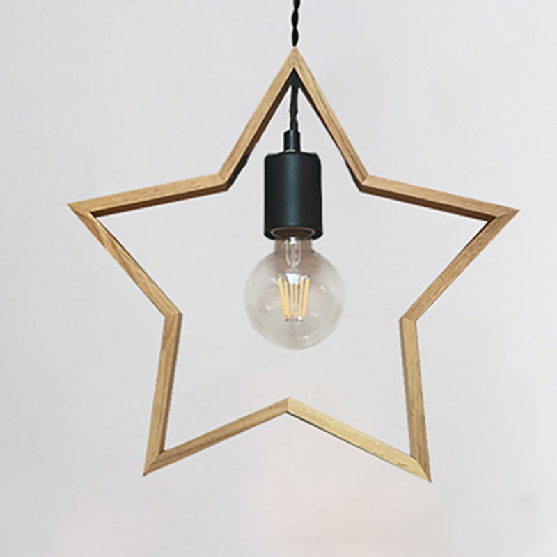 Zeitgenössische kreative Massivholz Pentagramm Stern 1-Licht Pendelleuchte für Wohnzimmer 
