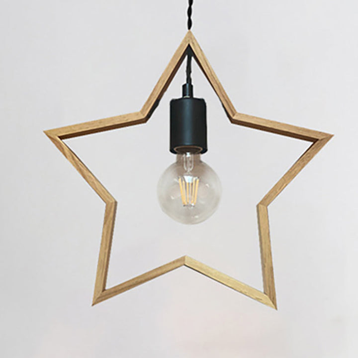 Zeitgenössische kreative Massivholz Pentagramm Stern 1-Licht Pendelleuchte für Wohnzimmer 