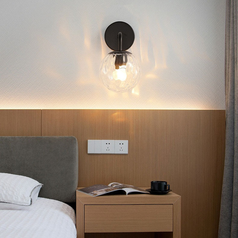 Contemporary Scandinavian Round Ball Iron Glass 1-Light Wall Sconce Lamp For Bedroom