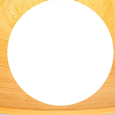 Traditional Japanese Woodgrain Disc Glass Shade 1-Light Semi-Flush Mount Ceiling Light For Hallway