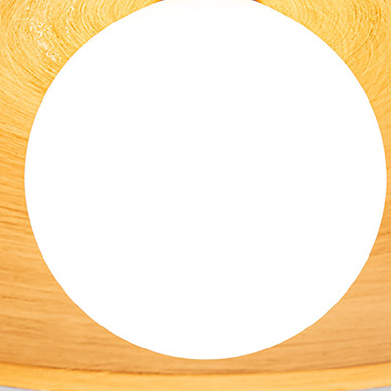 Traditional Japanese Woodgrain Disc Glass Shade 1-Light Semi-Flush Mount Ceiling Light For Hallway