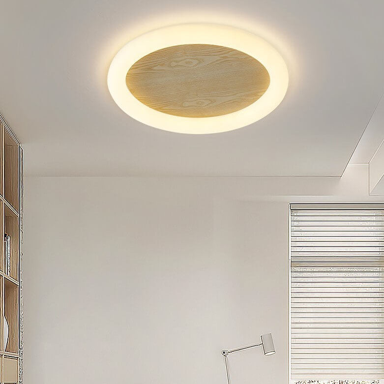 Japanischer minimalistischer Rund-Eisen-LED-Deckenleuchte mit Holzmaserung 