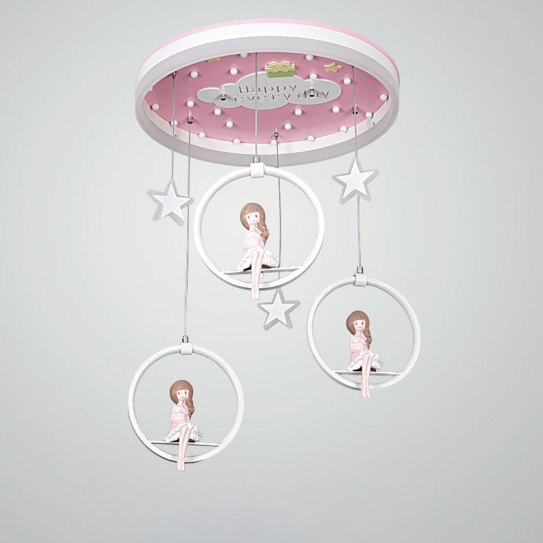 Plafonnier LED en acrylique et fer de style Art Déco moderne rond Astronaute Princesse Fée pour chambre à coucher 
