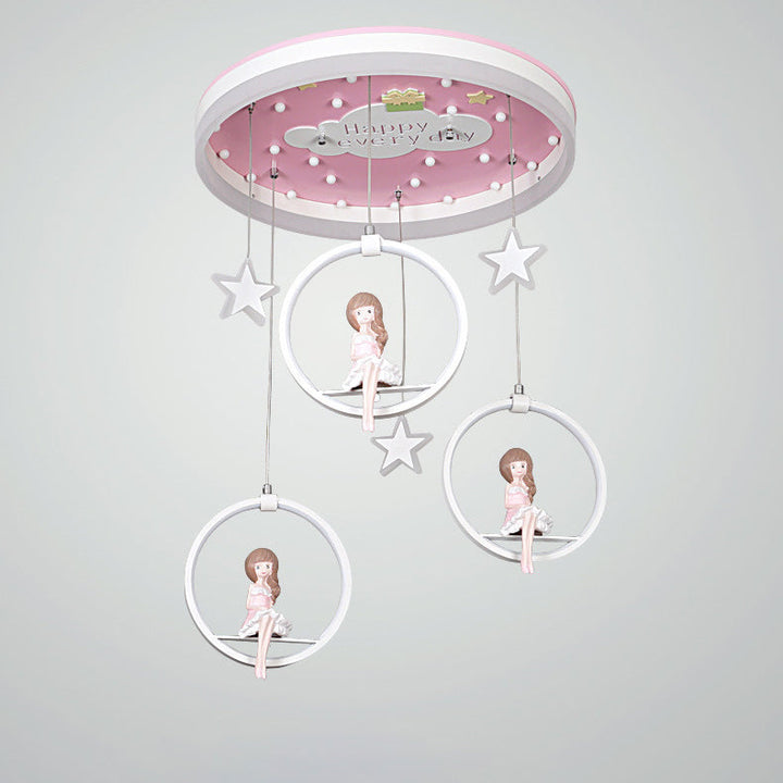 Plafonnier LED en acrylique et fer de style Art Déco moderne rond Astronaute Princesse Fée pour chambre à coucher 