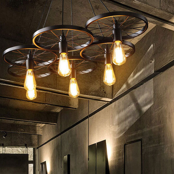 Industrial Creative Personality Wrought Iron Wheels 1/3/6-Light Chande ...