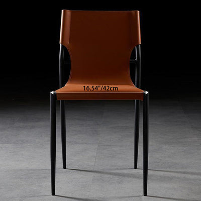 Silla de comedor apilable con respaldo de cuero nórdico contemporáneo y acero al carbono para comedor 