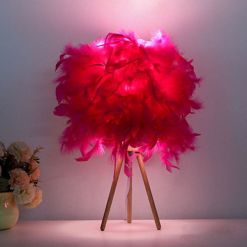 Lampe de table à 1 lumière avec base triangulaire en bois plume Art déco moderne pour chevet 
