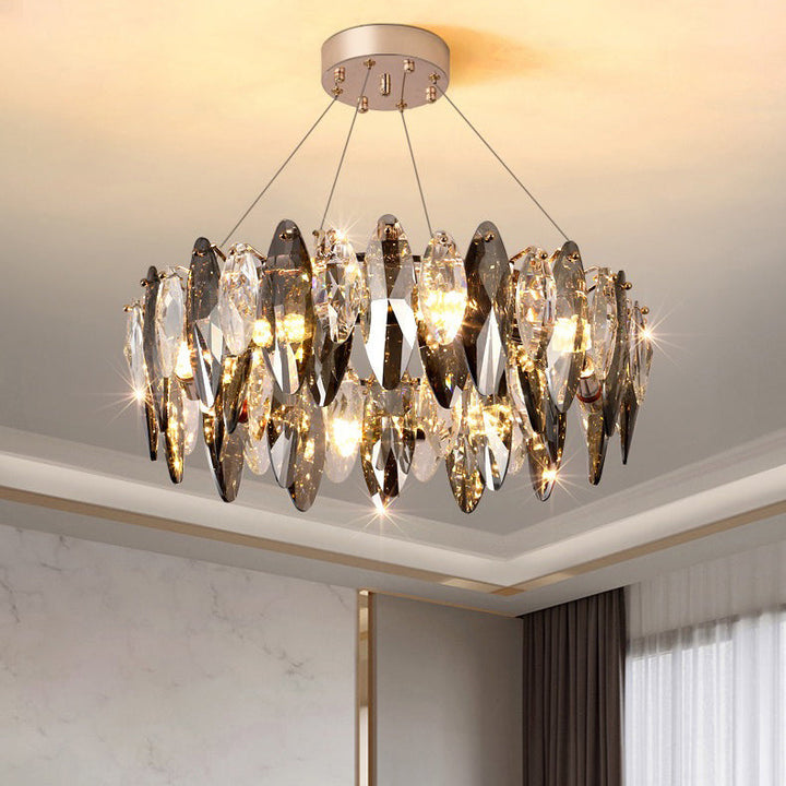 Lustre ovale moderne en cristal et fer avec 5/6/10 lumières pour salon 